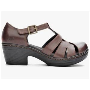 BOC Born Tessie Women's Brown Leather Platform Block Heel Sandals, 10
